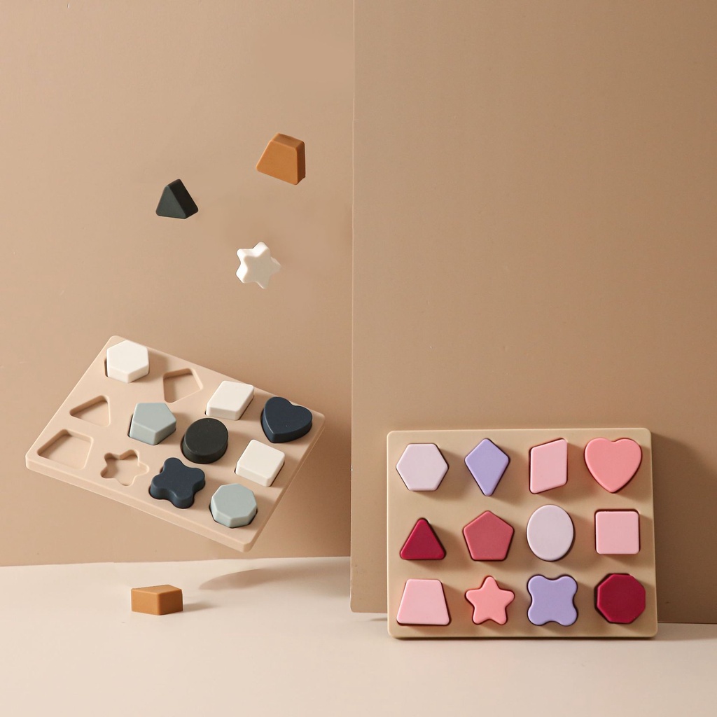 Đồ chơi ghép hình, nhận dạng hình khối 3D bằng Silicone cao cấp cho bé