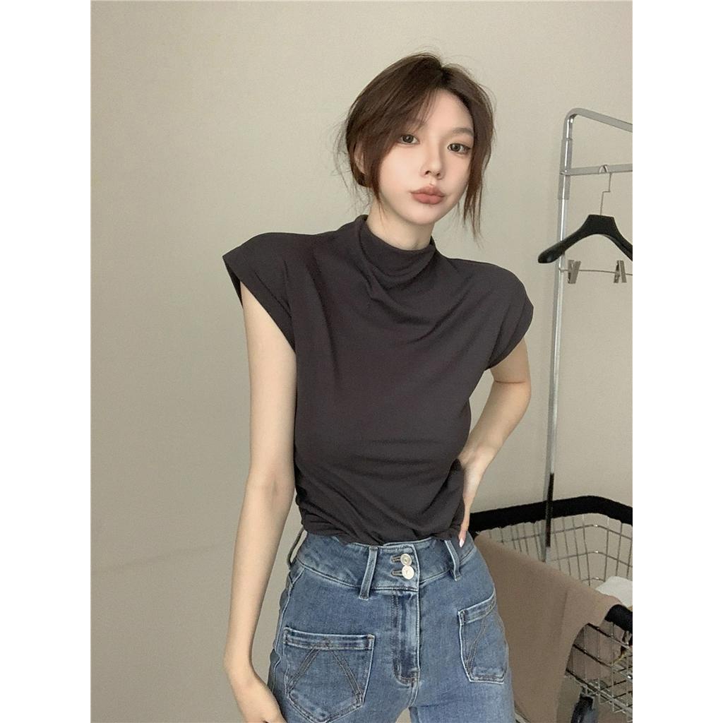 Áo Thun Ngắn Tay Cổ Cao Ôm Dáng Thời Trang Dành Cho Nữ