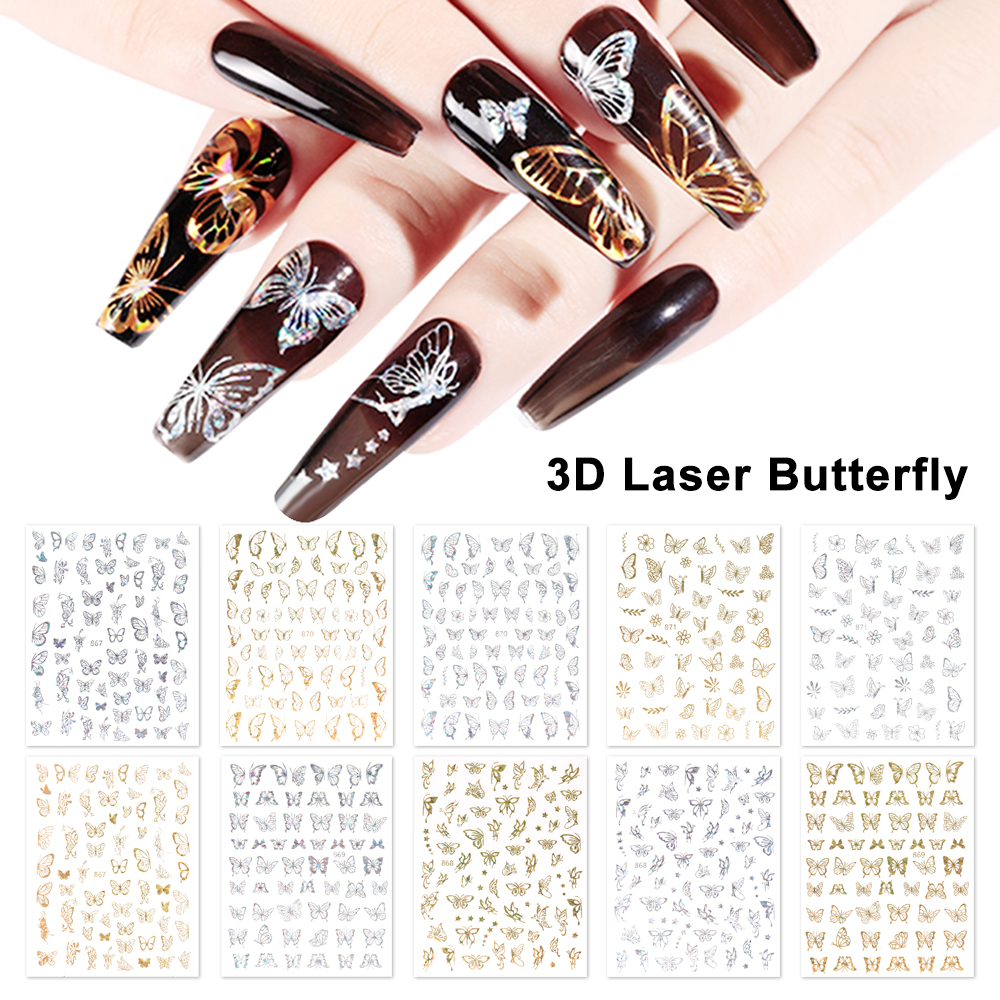 Nhãn Dán Trang Trí Móng Tay Hình Bướm Laser 3D DIY|Sticker Dán Móng Trang Trí Nghệ Thuật