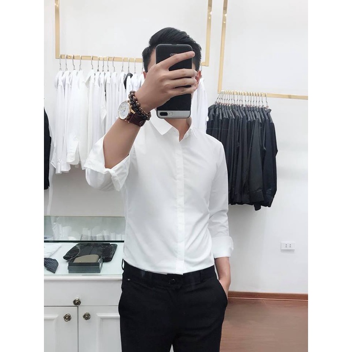 Áo Sơ Mi Nam Dài Tay Trắng Trơn Kiểu Dáng Cổ Bẻ Phong Cách Chất Vải Mềm Mịn Chống Nhăn Trẻ Trung