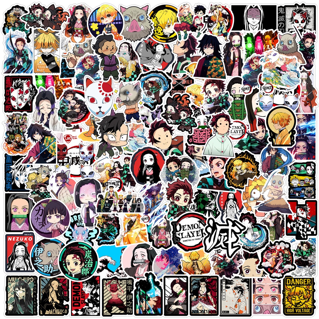 Bộ Sưu Tập 100/60/54/50 Miếng Dán Hình Anime Damon Slayer Trang Trí Điện Thoại Nón Bảo Hiểm