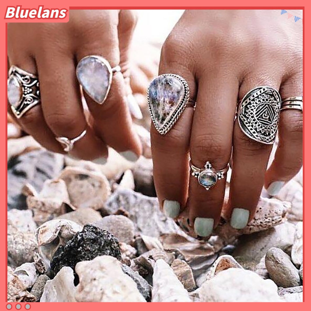 Set 7 nhẫn phong cách cổ điển dễ thương thời trang