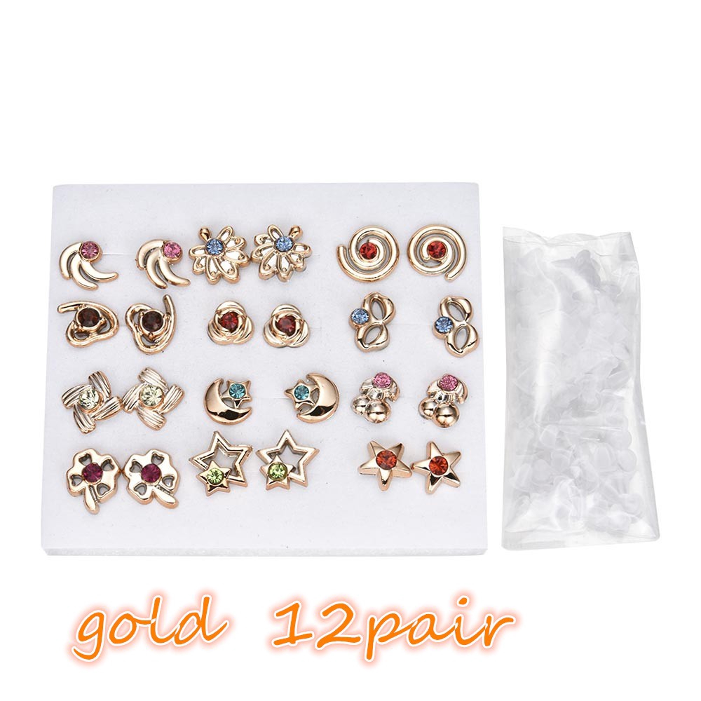Cod In Stock New 12/36 Korea Simple Women Girls Crystal Diamante Flower Star Stud Earrings Jewelry Set