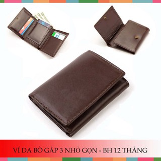 Ví nam da bò ⚡freeship⚡ ví đứng nam da bò gấp 3 nhỏ gọn tiện dụng màu nâu/đen
