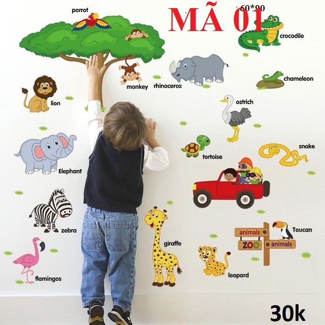 Decal Dán Tường Thú Tiếng Anh Cho Bé