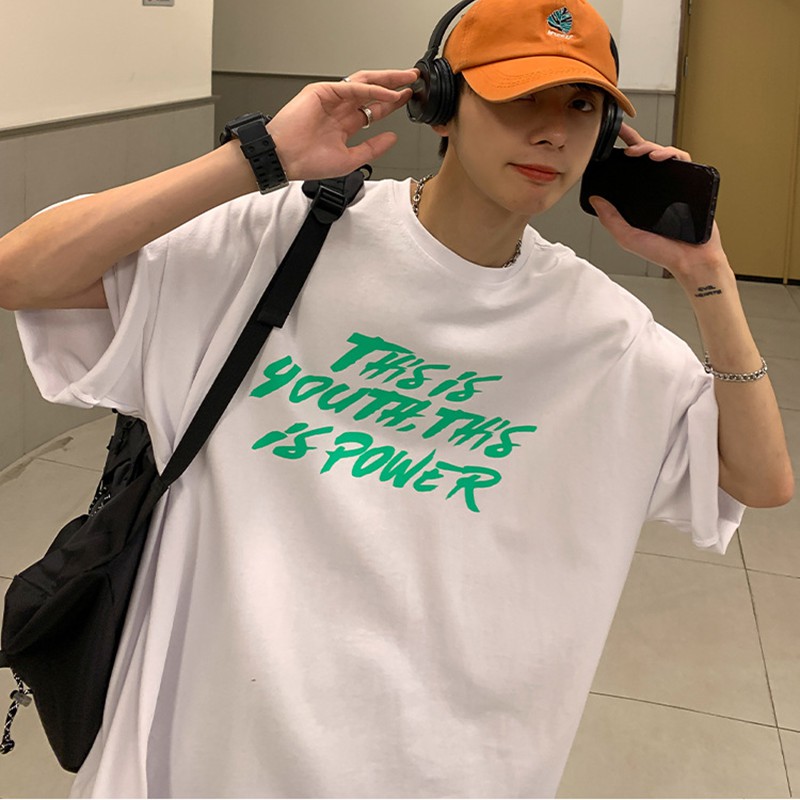 Áo thun unisex nam nữ tay lỡ phông form rộng teen cổ tròn oversize cotton giá rẻ basic đen trắng tee pull POWER