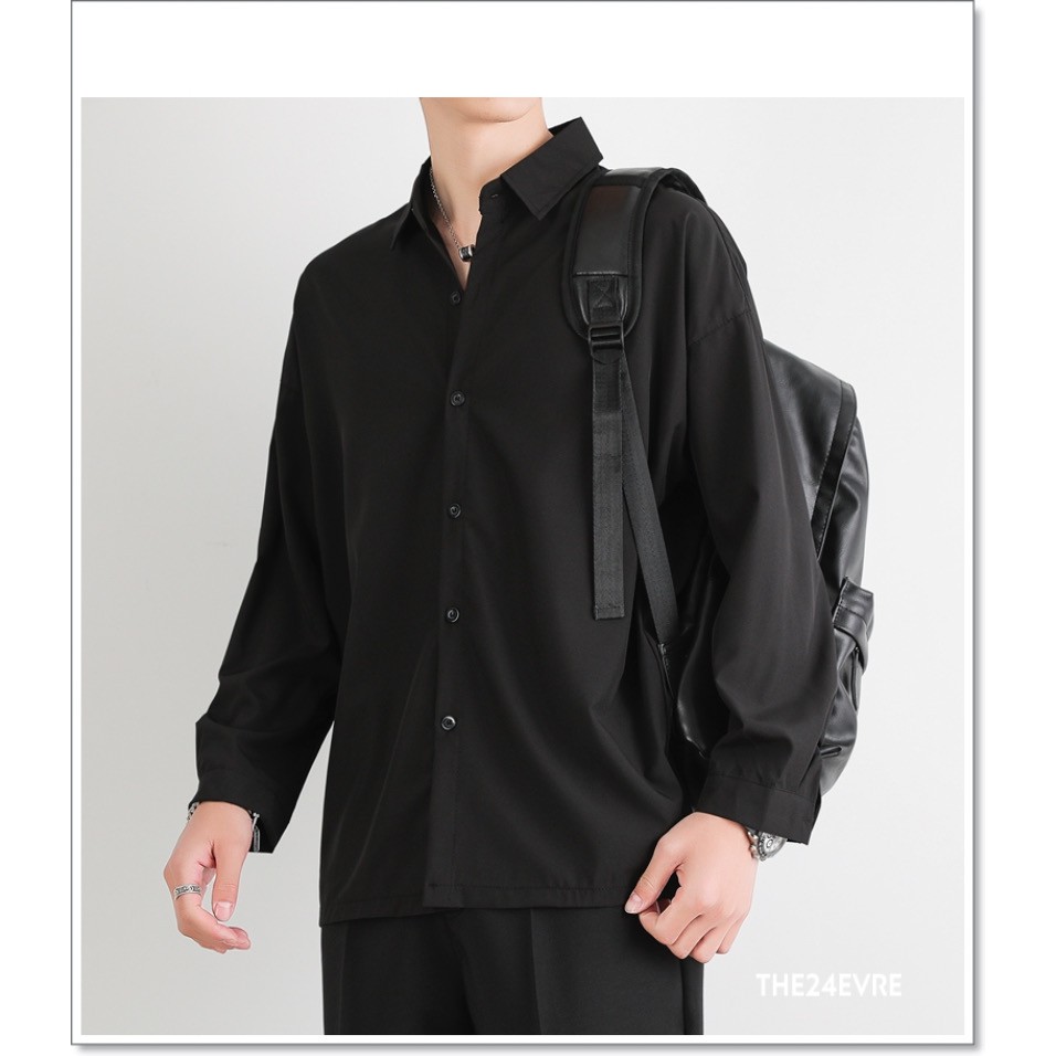 Áo sơ mi cổ ĐỨC dài tay form rộng hai màu trắng đen vải mềm CÓ ẢNH THẬT | THE24EVRE | BigBuy360 - bigbuy360.vn