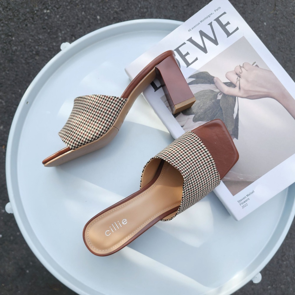 Guốc nữ quai ngang basic đế vuông cao 7cm đi làm dạo phố Cillie 1160