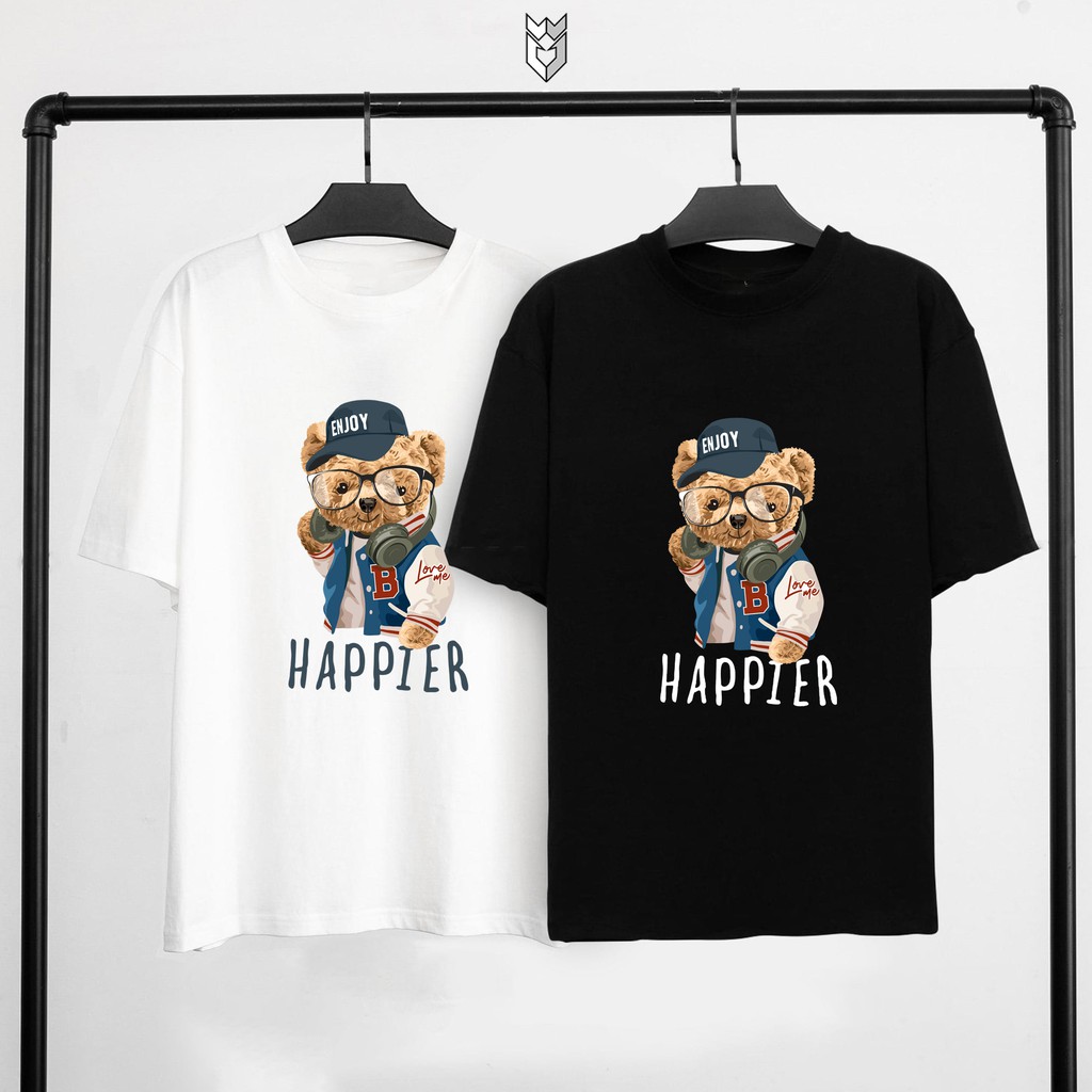 Áo thun unisex tay lỡ gấu Happier, áo phông nam nữ form rộng - GW Shop