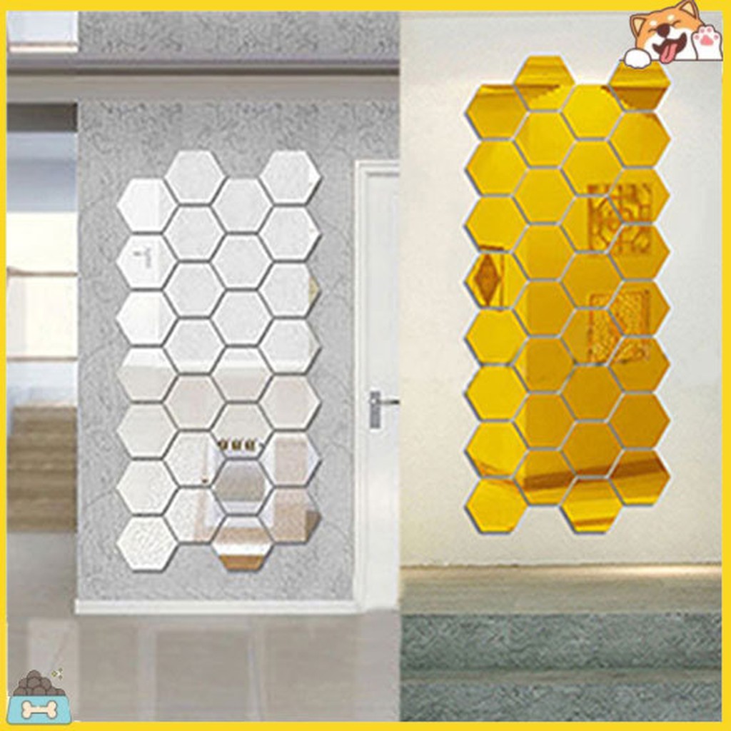 Set 10 decal nhựa tráng gương hình lục giác dùng dán trang trí tường