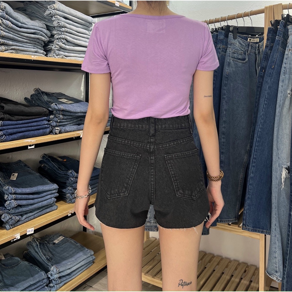 Quần Short Jeans Nữ Lưng Cao REDE Đen SH-07