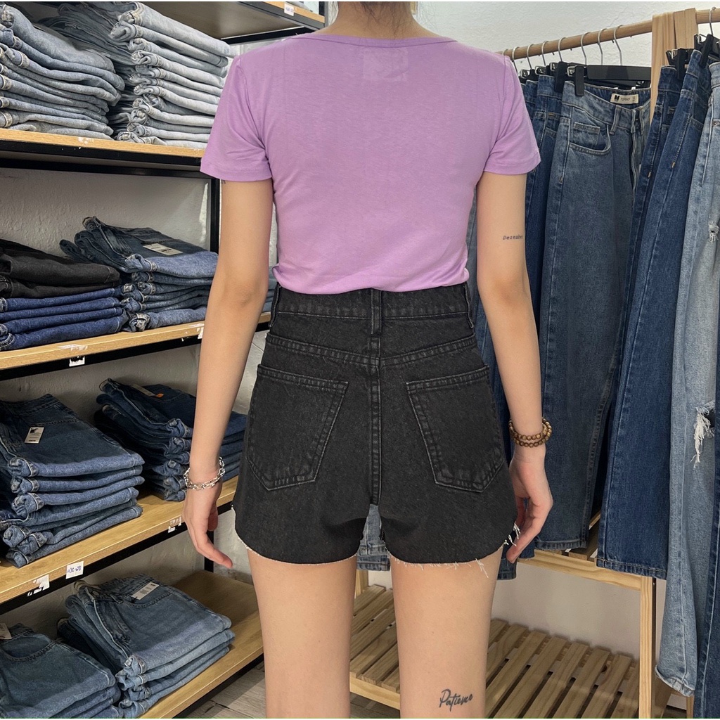 Quần Short Jeans Nữ Lưng Cao REDE Đen SH-07