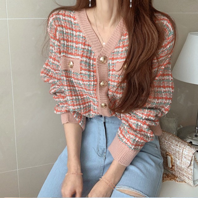 Hàng Sẵn_Áo khoác len Cardigan áo dệt kim nút bạc phong cách Hàn