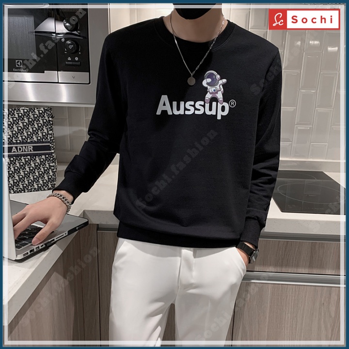 Áo nỉ dài tay nam, áo nam thu đông cổ tròn mịn đẹp 3D lạ mắt in Aussup mã SW8.05