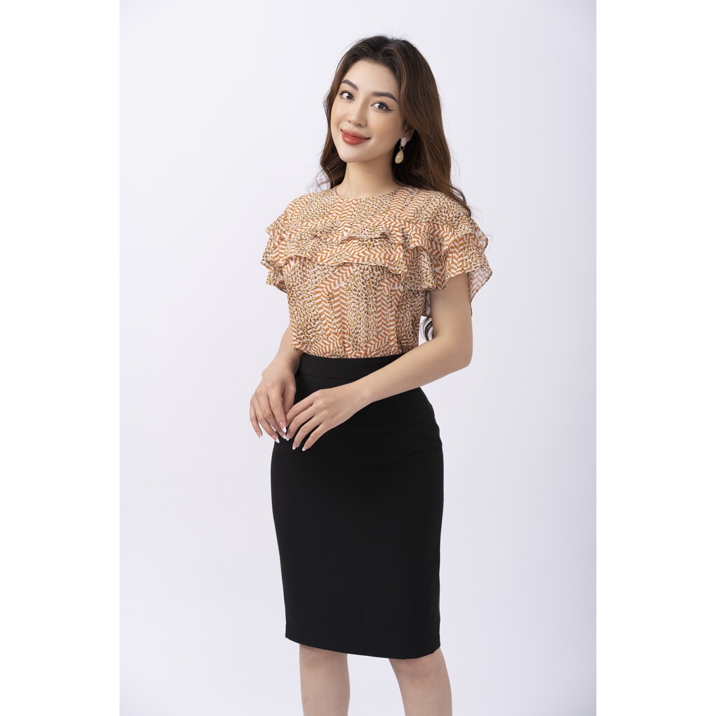 Áo sơ mi nữ FIONA dáng suông sơ mi nữ công sở thiết kế cao cấp cổ tròn ngực và tay xếp 2 tầng bèo trẻ trung F552168