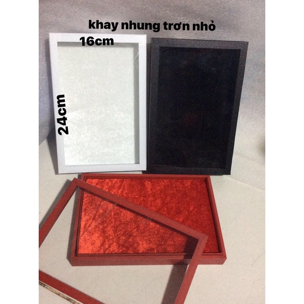 Khay nhung trơn có nắp kính 16x24cm, có 3 màu trắng,đen,đỏ