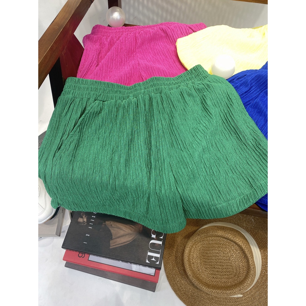 Quần shorts thun ngắn sọc dọc nổi bật 4 màu hồng, xanh lá, vàng và xanh coban