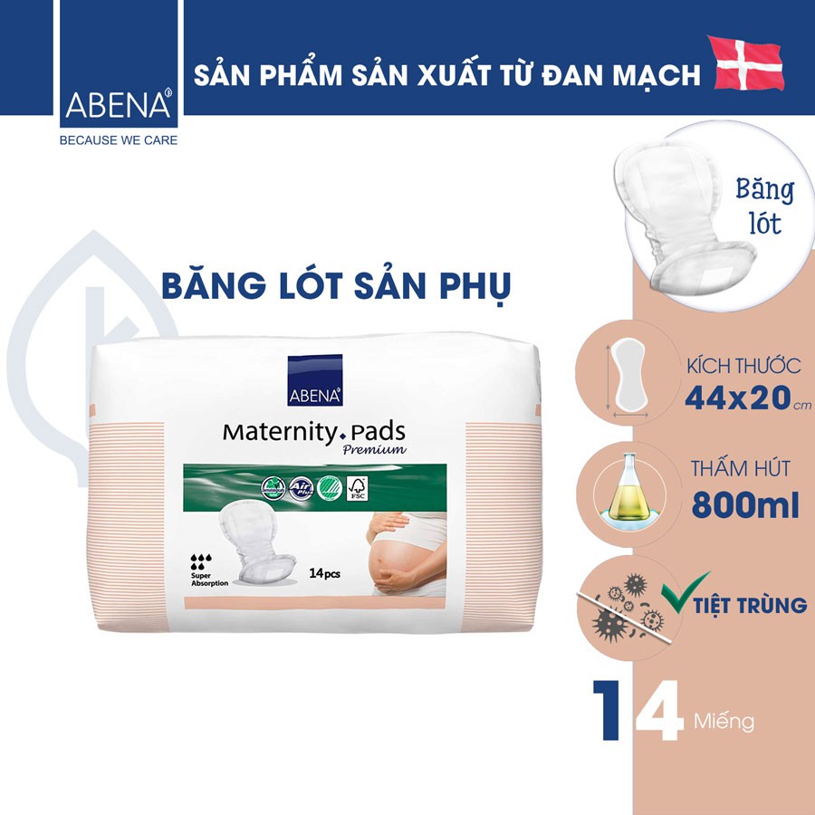 Băng lót sản phụ Abena Materity Pads thấm hút 800ml nhập khẩu Đan Mạch (gói 14 miếng)