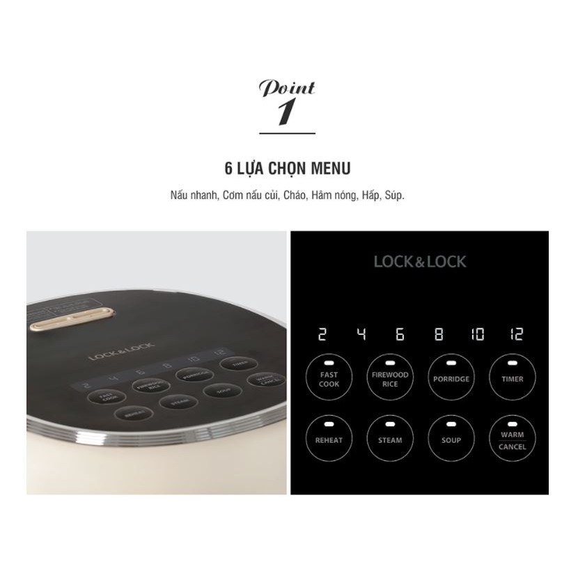 Nồi cơm điện Lock&Lock EJR716IVY 0.8L 400W màu ngà, 6 chế độ nấu ăn đa dạng - TRUCANHSG