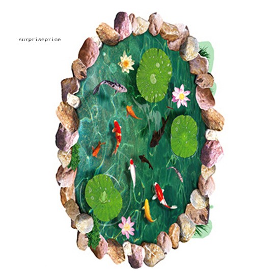 Miếng dán sàn nhà hình cá và hoa sen 3D chống thấm nước dễ lột ra