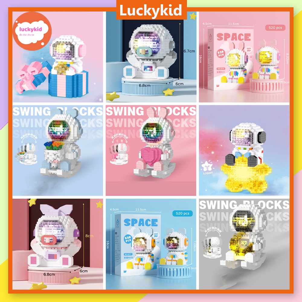Mô hình lắp ráp xếp hình lắp ghép phi hành gia, thỏ, cáo 3D cute dễ thương có đèn phát sáng Luckykid