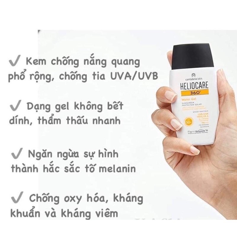 Kem chống nắng Heliocare Water gel/Tolerance Fluid/Pigment Solution Fluid 50ml