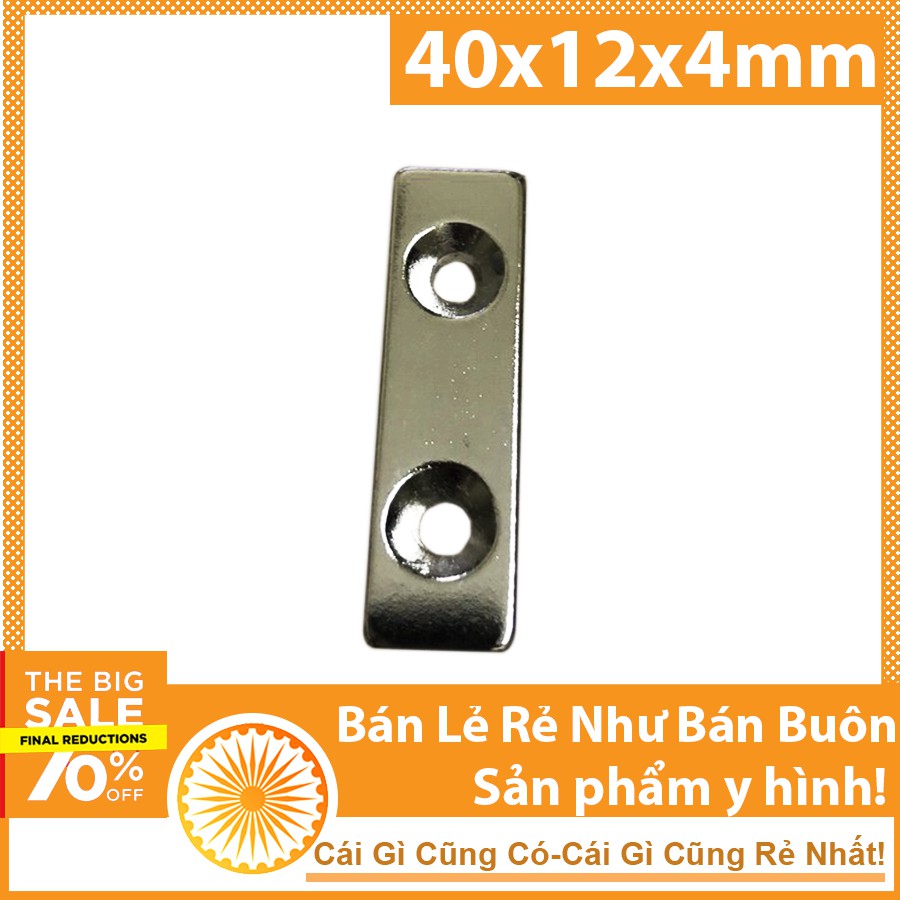 Nam châm cửa gỗ, nam châm trắng hình chữ nhật có lỗ 40x12x4mm có 2 lỗ vát