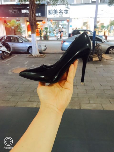 Cao gót nhọn da bóng 9p