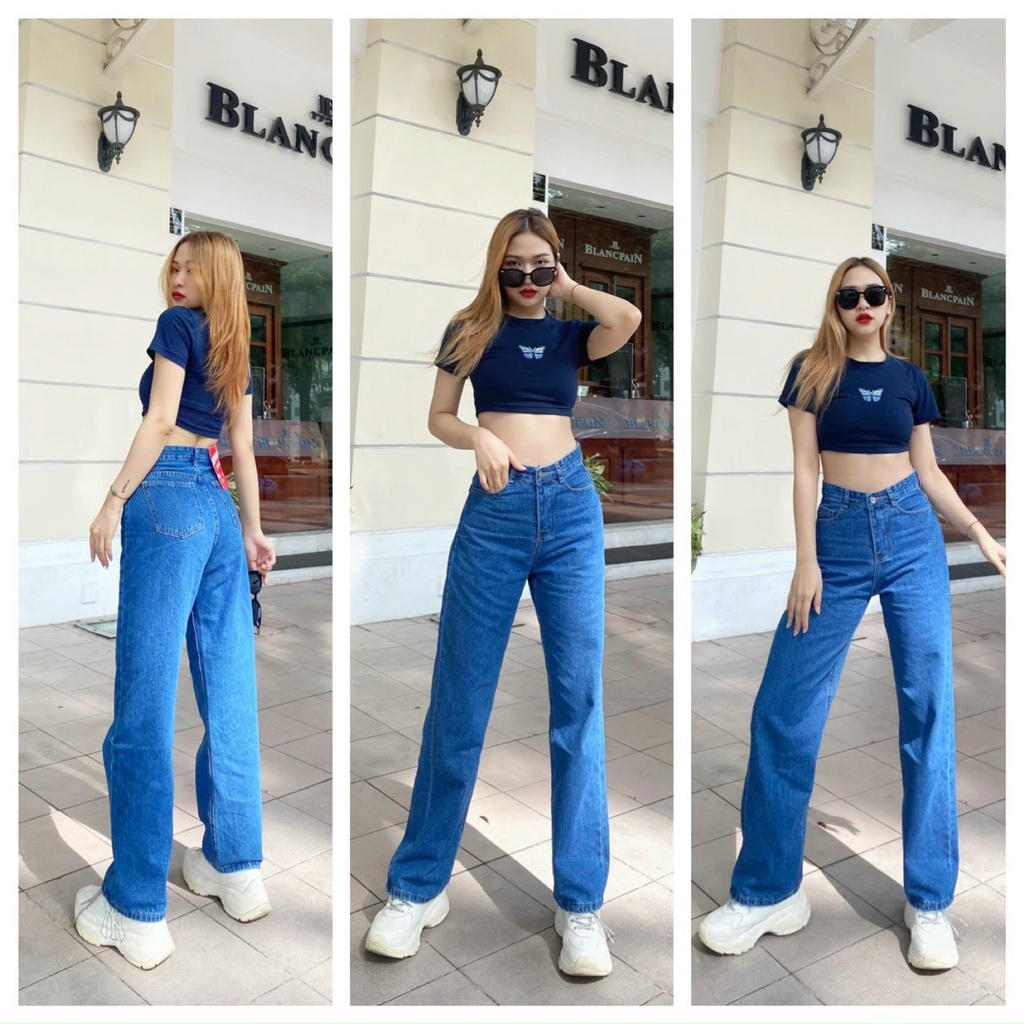 Quần JEAN NỮ ỐNG RỘNG QJ01 lưng cao dáng suông basic Molly Fashion