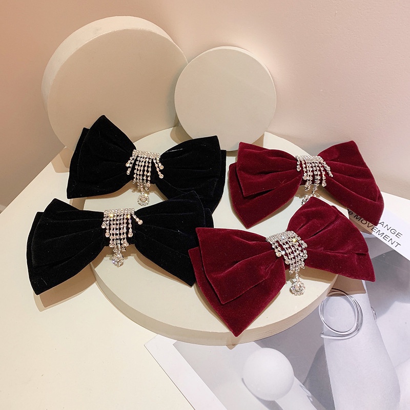 Kẹp Tóc Nơ Nhung Đính Đá Tua Rua Sang Trọng