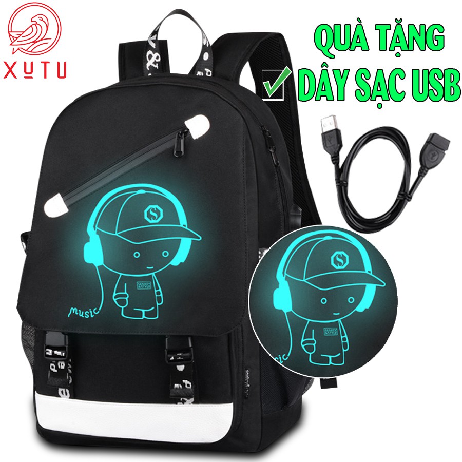 Balo thời trang nam nữ phát sáng Xutustore cao cấp hình Boy Music + Tặng cáp sạc USB xịn - Hàng siêu HOT năm nay