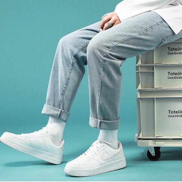 Quần Jean Nam Baggy Ống Suông Rộng Dáng Đứng Xanh Trơn Chất Vải Bò Cao Cấp Tại Gen Z Store HN