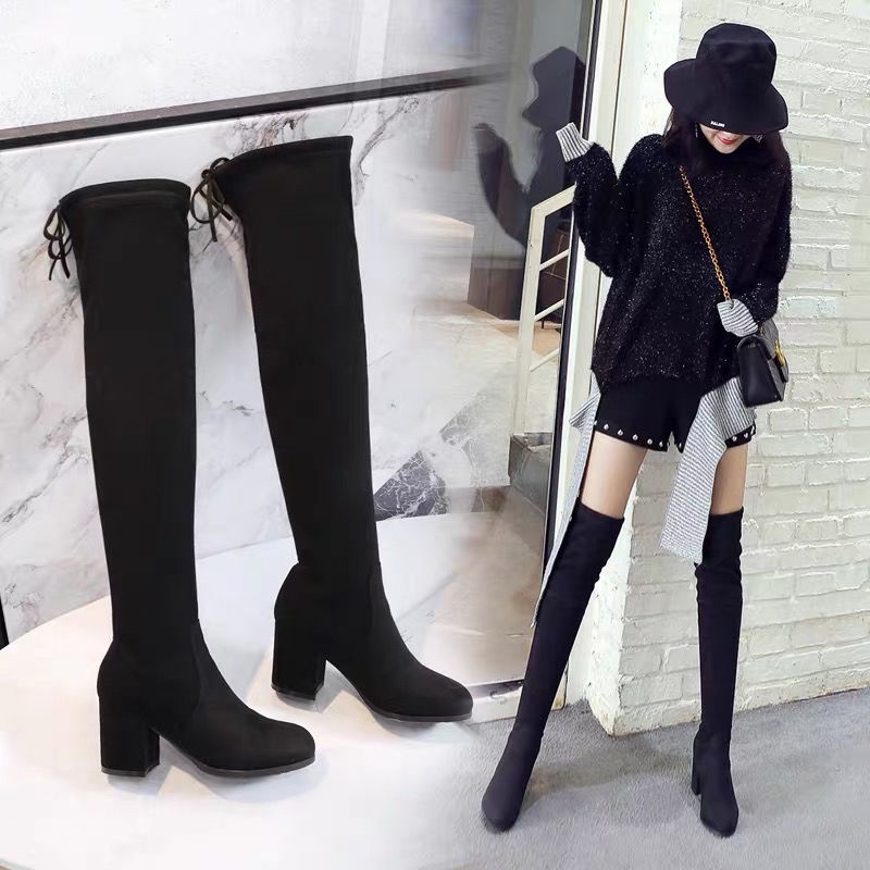 Giày bốt nhung cổ cao thời trang xuân thu 2021 dành cho nữ