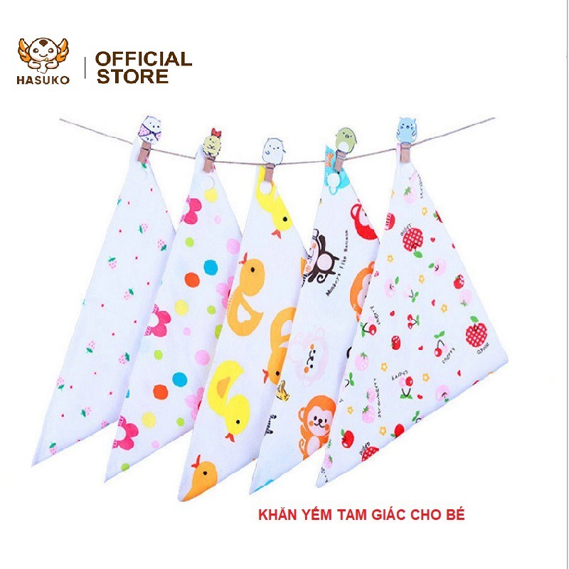 Khăn Tam Giác Cho Bé HASUKO STORE - Khăn Yếm Tam Giác Cotton Có Cúc Bấm Xuất Nhật