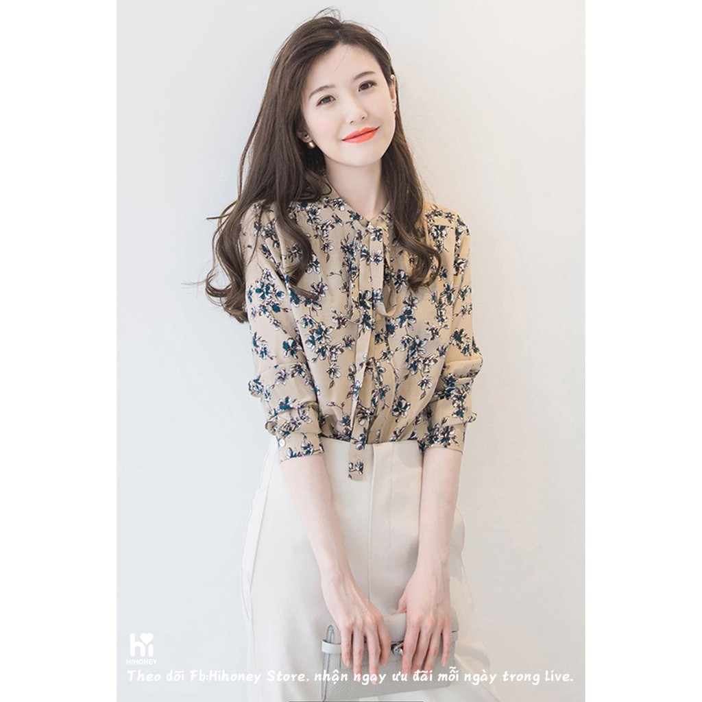 (Mẫu mới) Áo sơ mi nữ , áo voan dài tay cổ nơ, mặc đi làm đi chơi đều đẹp, phối đồ dễ dàng