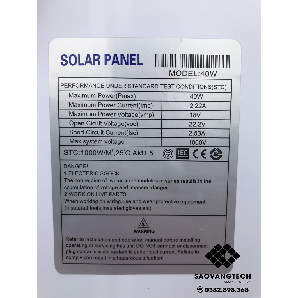 TẤM PIN NĂNG LƯỢNG MẶT TRỜI 40W MONO +TẶNG JACK MC4