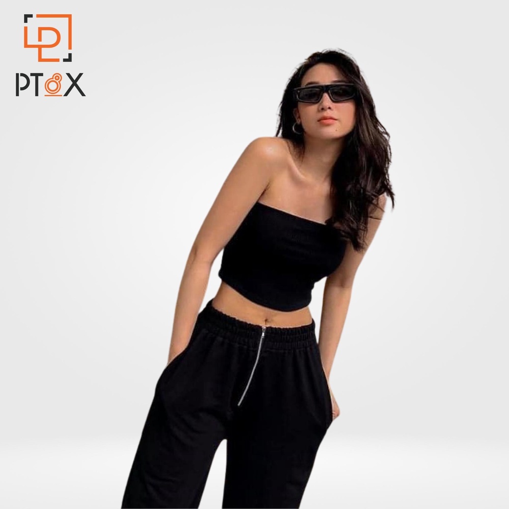 Áo croptop quây ngực len tăm nữ. áo thun dáng ôm màu đen trắng SIÊU HOT