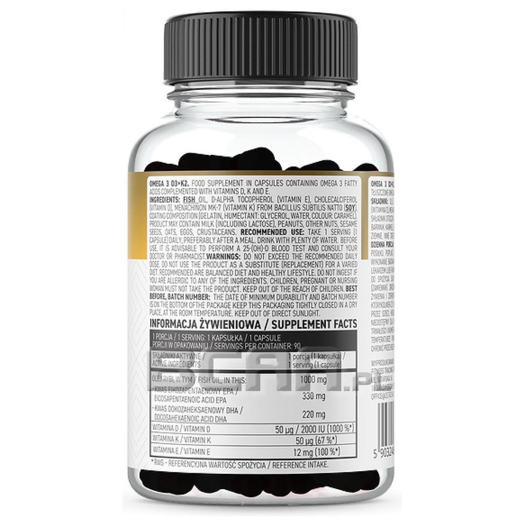 Viên uống Ostrovit Omega 3 D3 + K2 Plus Vitamin E  giúp cải thiện trí não, xương khớp