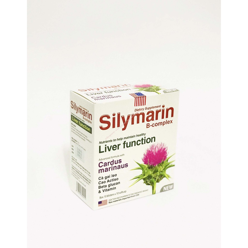 Viên uống bổ gan Silymarin B-complex mát gan, lợi mật, giải độc và phục hồi chức năng gan, giảm mụn (100 viên/hộp)