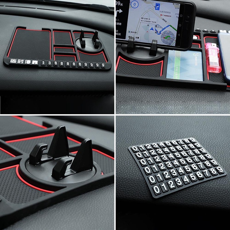 2020Multifunctional Car Rotation Mobile Phone Holder Non-slip Silicone Car Mat Temporary Parking Number Sign Panel Black Storage Pads