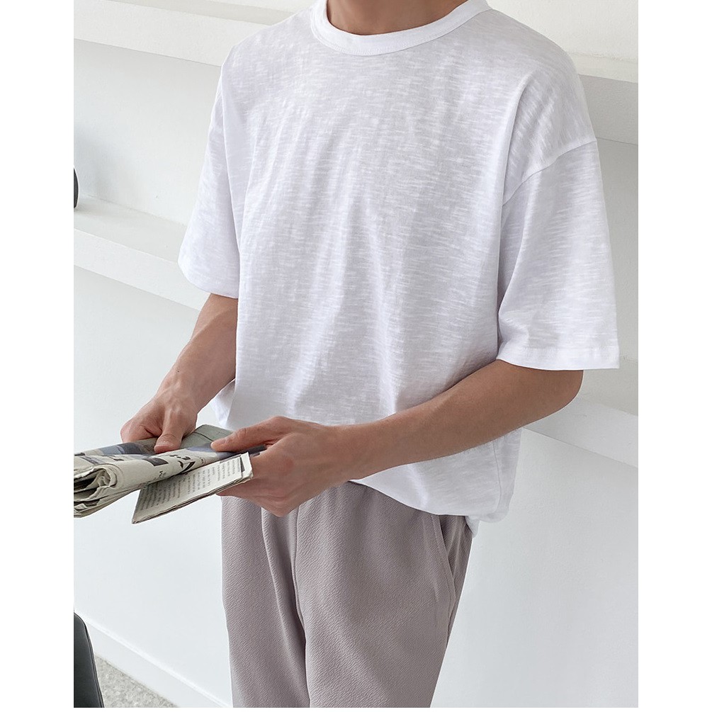 Áo thun nam ngắn tay MÀU TRẮNG SỢI KHÓI  form rộng unisex, chất liệu thun co giãn 4 chiều  thoáng mát_ DIRAZO