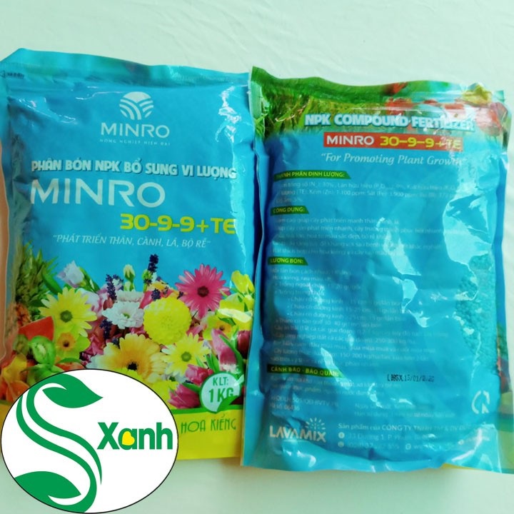 NPK MINRO 30-9-9 gói 1 kg chuyên nuôi thân lá cành Thích hợp cho hoa kiểng lá và rau ăn lá.