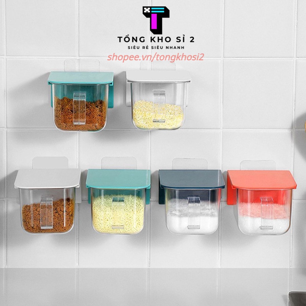 Hộp gia vị dán tường tiết kiệm không gian, có kèm muỗng T2