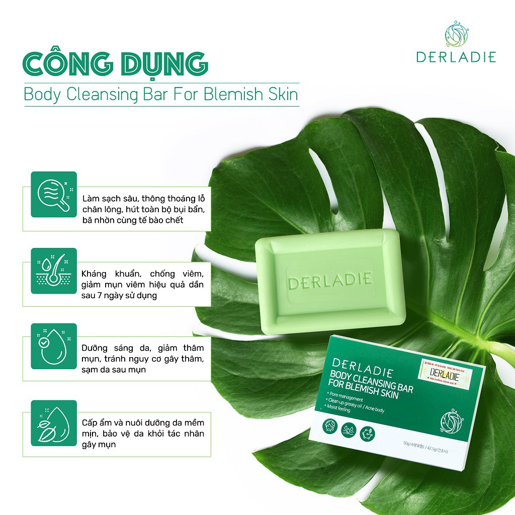 Xà Bông Giảm Mụn Lưng Và Cơ Thể Sau 7 Ngày Derladie Body Cleansing Bar For Blemish Skin 50g | BigBuy360 - bigbuy360.vn
