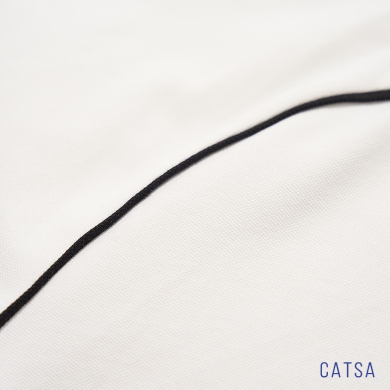 Áo polo nam trắng in phối sọc chất liệu thun cotton co giãn 4 chiều, thấm hút mồ hôi CATSA ATP241