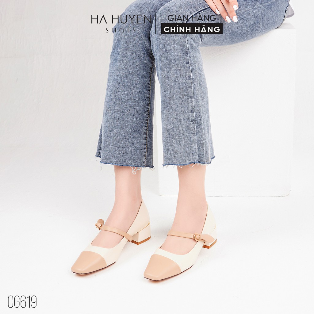 Giày cao gót nữ Hà Huyền Shoes mũi captoe gót vuông 5 phân thời thượng - CG619