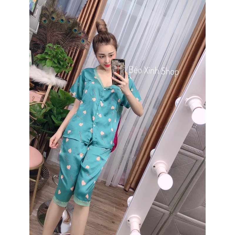 [FREESHIP]Đồ Ngủ Bigsize 50-90kg Lửng cổ tim Cao Cấp Kiểu Dáng Đẹp Vải Satin Lạnh Mặc Cực Thích | BigBuy360 - bigbuy360.vn