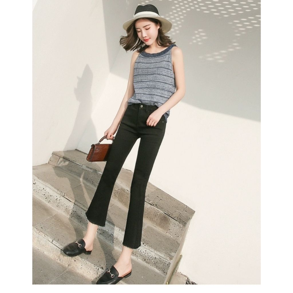 Quần Jean Nữ Cạp Cao Ống Loe 59 Cắt gấu