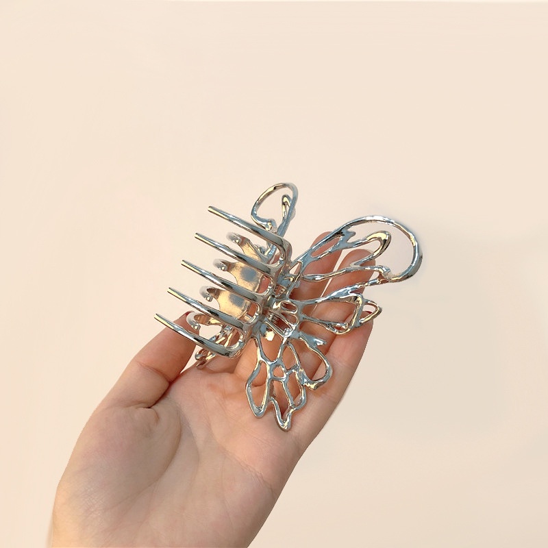 Kẹp Tóc Hình Bướm Bằng Kim Loại Màu Bạc Phong Cách Hàn Quốc Cho Nữ