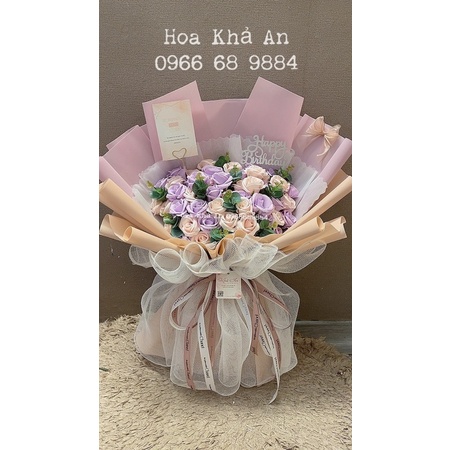 Bó hoa sáp 50bông phối lá táo mốc siêu xinh. Quà sinh nhật, quà kỷ niệm ý nghĩa